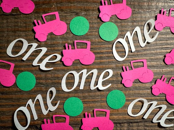Pink Tractor Party First Birthday Party Confetti