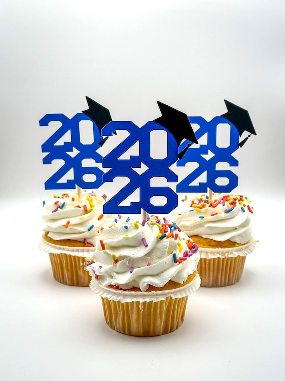 Graduation Cupcake Toppers – Stacked 2026 with Cap (Set of 12)