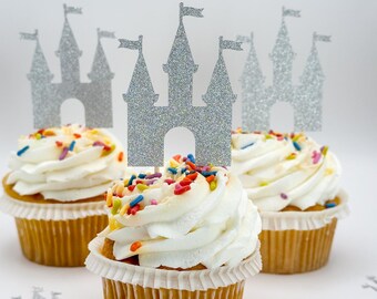 Silver Glitter Princess Cupcake Toppers (Set of 12)  – Princess Party Decor – Fairytale Birthday Decorations