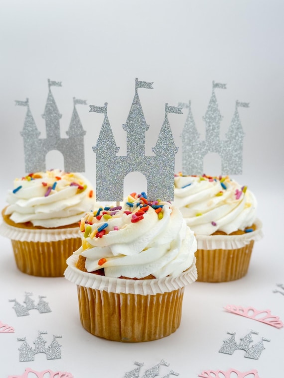 Silver Glitter Princess Cupcake Toppers (Set of 12)  – Princess Party Decor – Fairytale Birthday Decorations
