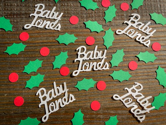 Personalized Holly Leaves and Berries Baby Shower Confetti
