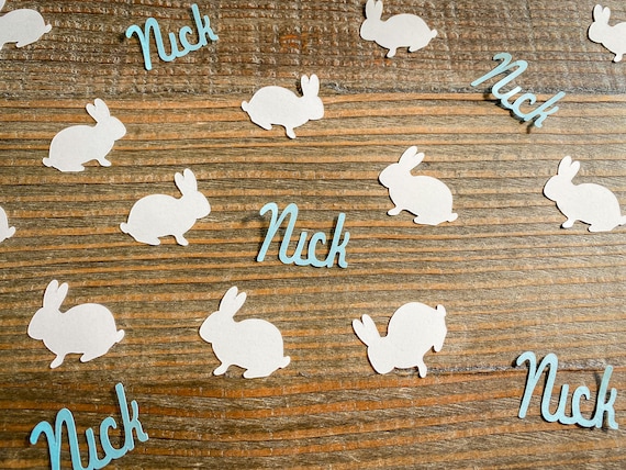 Blue and White Personalized Bunny Party Confetti