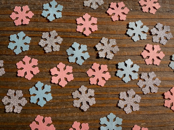 Pink, Blue, and Silver Snowflake Baby Shower Gender Reveal Party Confetti