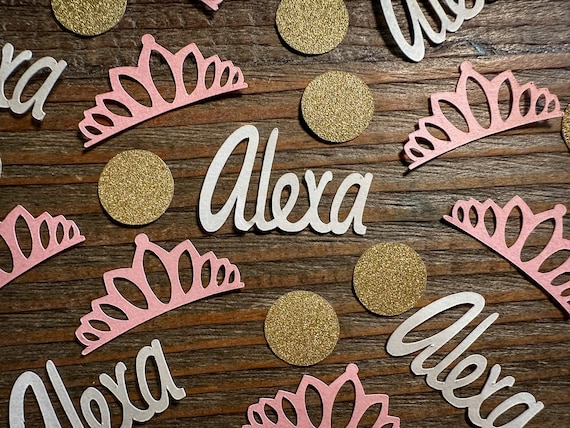Personalized Pink Crown and Gold Circle Princess Party Confetti