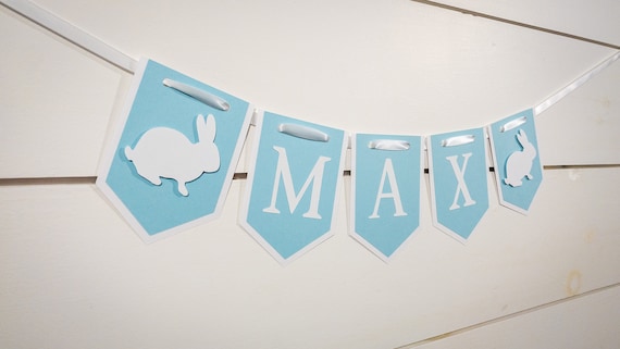 Blue and White Bunny Personalized Name Banner