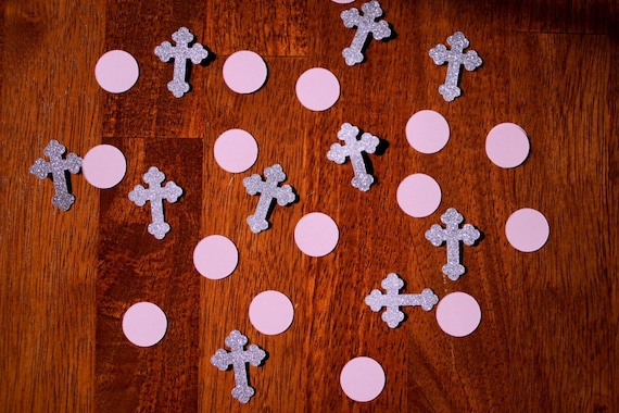 Pink and Silver Cross Baptism First Communion Confetti