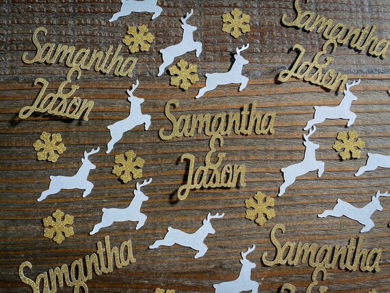 Personalized Reindeer and Snowflake Couple Name Bridal Confetti