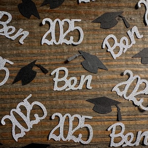 Silver and Black Personalized 2025 Graduation Confetti