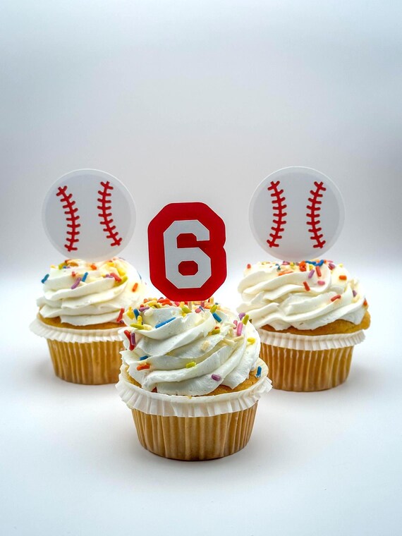 Baseball & Custom Age Cupcake Toppers – Set of 12