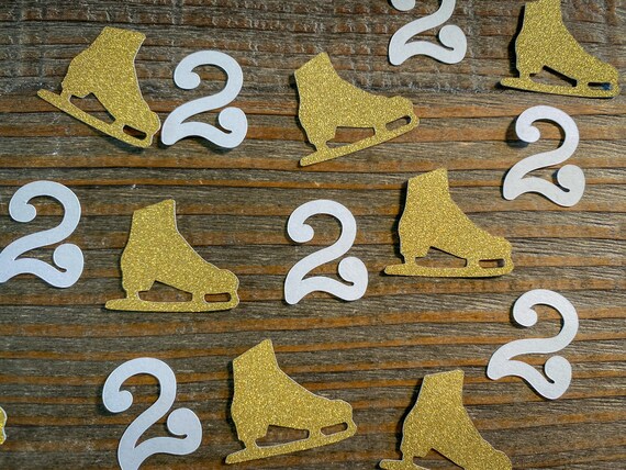 Personalized Age and Gold Ice Skate Skating Birthday Party Confetti