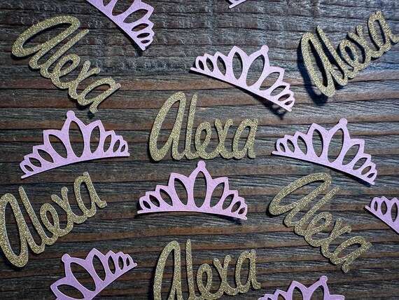 Personalized Pink and Gold Princess Crown Princess Party Confetti