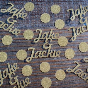 Gold Personalized Engagement Wedding Confetti with Circles