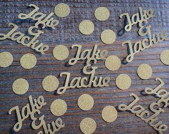 Gold Personalized Engagement Wedding Confetti with Circles