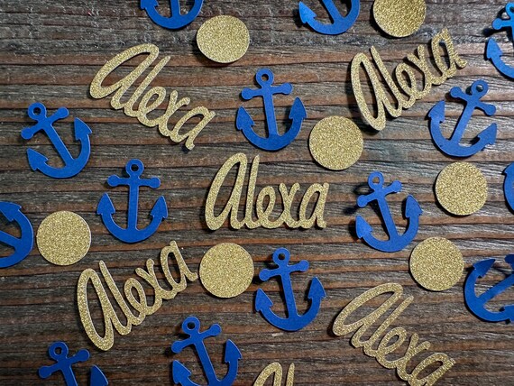 Personalized Navy and Gold Anchor Nautical Party Confetti