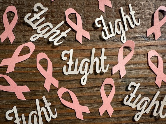 Light Pink Ribbon and White Fight Breast Cancer Awareness Confetti