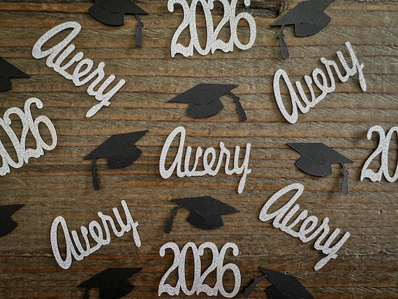 Silver and Black Personalized 2026 Graduation Confetti