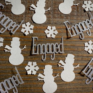 Winter Engagement Party Confetti with Snowmen and Snowflakes