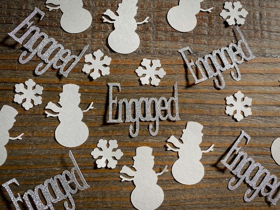 Winter Engagement Party Confetti with Snowmen and Snowflakes