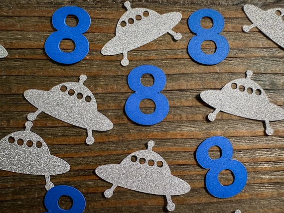 Personalized Age UFO Alien Party Confetti, Out of this World Party