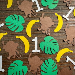Confettis personnalisés de fête d'anniversaire de singe et de banane d'âge