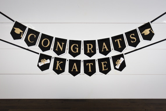 2026 Black and Gold Personalized Graduation Banner