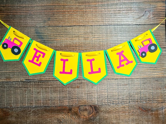Pink Personalized Tractor Party Banner