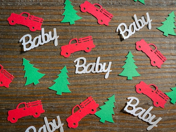 Red Truck, Christ Tree, White Baby Shower Confetti