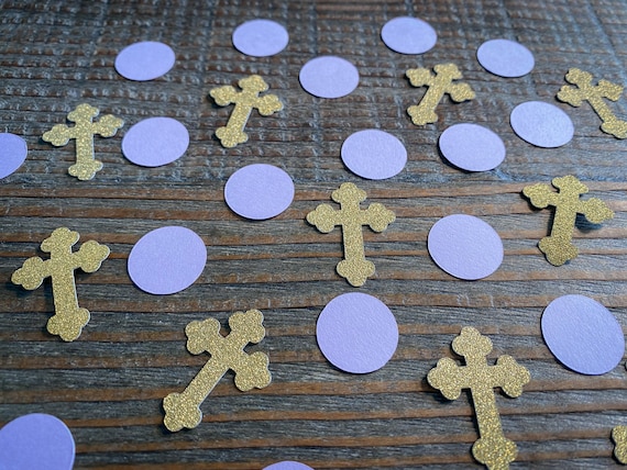 Light Purple and Gold Cross Baptism First Communion Confetti