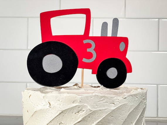 Red Tractor Personalized Birthday Cake Topper: Farm Party Decor