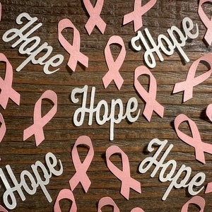 Nastro rosa chiaro e coriandoli Hope Breast Cancer Awareness