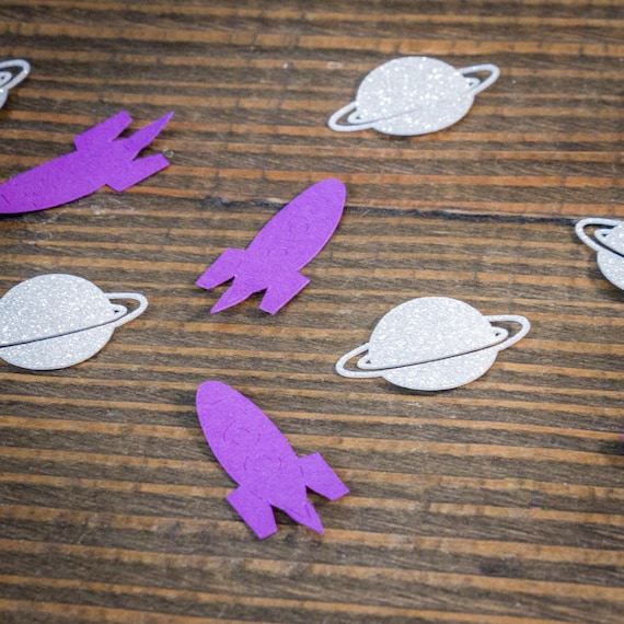 Purple and Silver Glitter Space Party Confetti