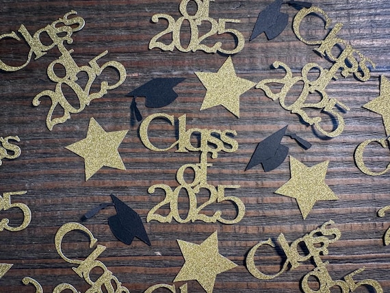 Gold Class of 2025 Graduation Confetti with Gold Stars