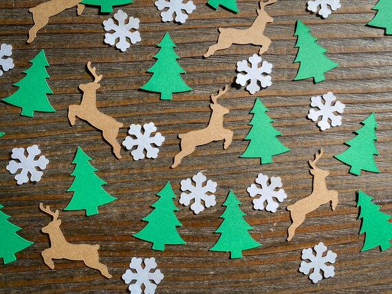 Reindeer, Tree, and White Snowflake Winter Party Confetti