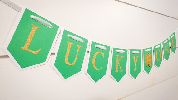 St Patricks Day Shamrock Lucky One First Birthday Banner