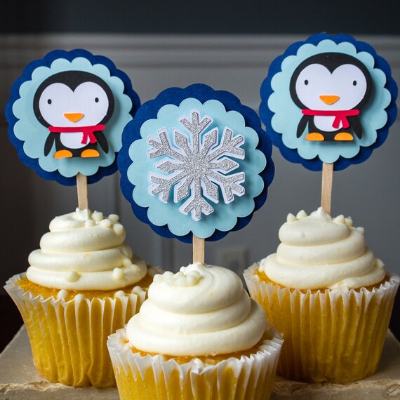 Penguin Winter Wonderland Birthday Cupcake Toppers