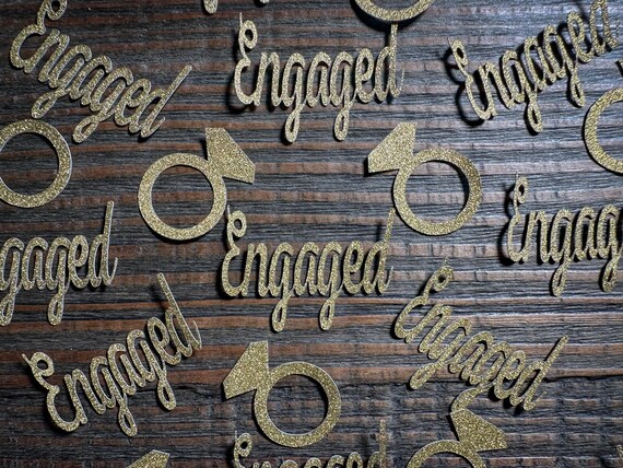 Gold Engaged Confetti with Rings