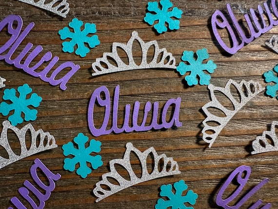 Personalized Silver Crown and Teal Snow Princess Party Confetti