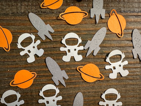 Orange, Gray, and White Astronaut Space Party Out of This World Confetti