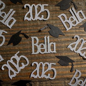 Black and Silver Personalized 2025 Graduation Confetti