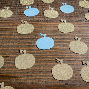 Gold und Blau kleine Kürbis Confetti. Herbst-Babyparty Confetti. Erster Geburtstag Konfetti.