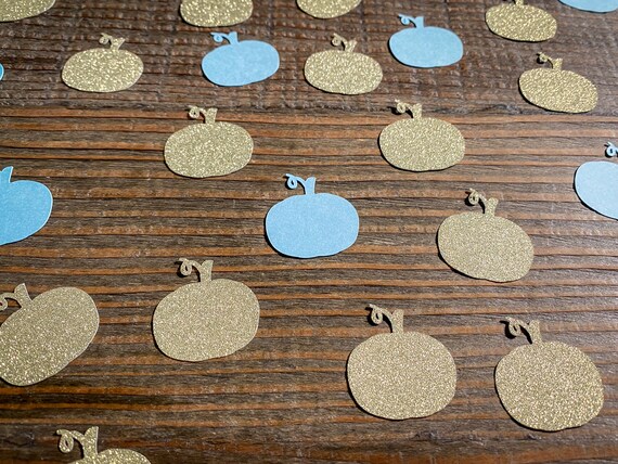 Gold & Blue Pumpkin Confetti: Fall Baby Shower Decor