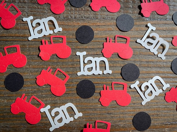 Personalized Red Tractor Farm Party Confetti