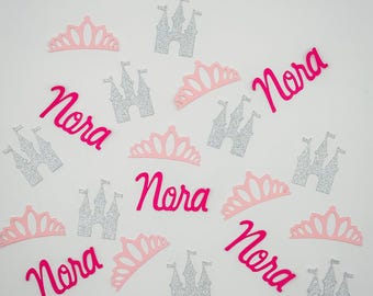 Personalized Princess Confetti, Pink Castle Crowns, Birthday Baby Shower Decor