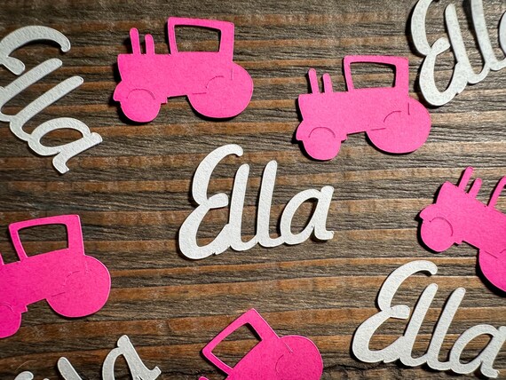 Personalized Pink Tractor Farm Birthday Party Confetti