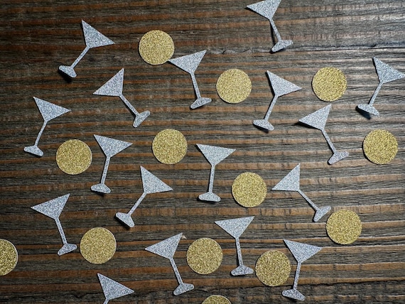 Silver Martini Glass Confetti with Gold Circles