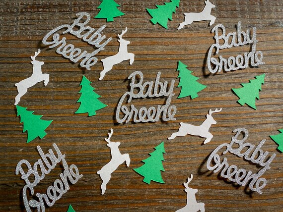 Personalized Reindeer, Tree, and Silver Baby Name Confetti