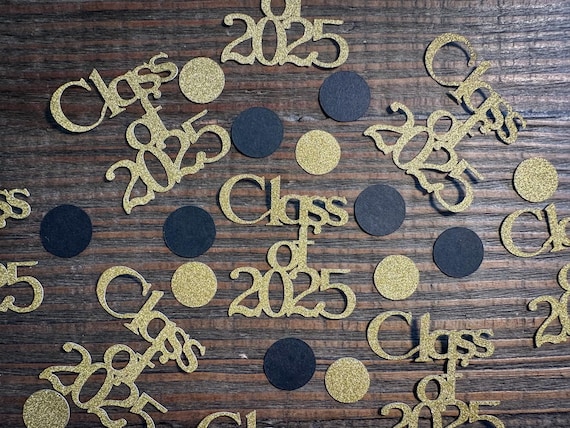 Gold Class of 2025 Graduation Party Confetti with Black and Gold Circles