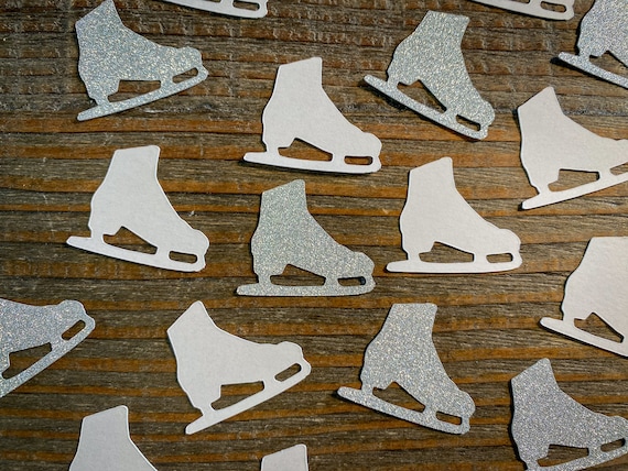 White and Silver Ice Skate Confetti for Ice Skating Birthday Party
