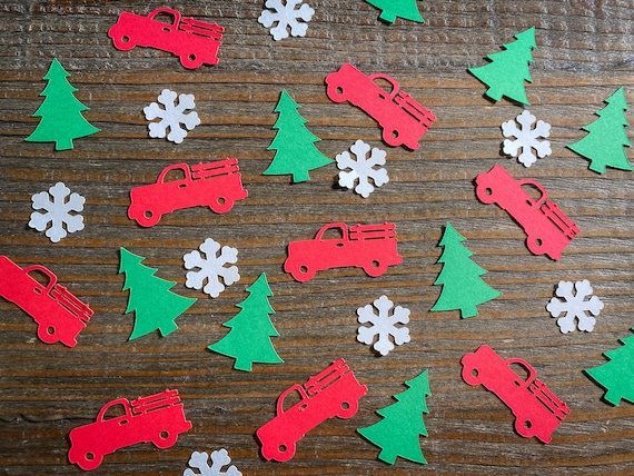 Red Truck, Christmas Tree and White Snowflake Christmas Party Confetti