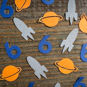 Custom Age oranje, grijze en blauwe spacepartyconfetti